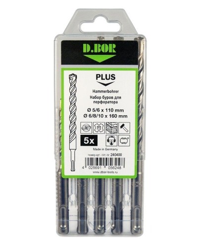 Набор буров SDS-plus V PLUS 5шт, 2-cutting (240400): Набор буров SDS-plus (5,6х110 мм; 6,8,10х160 мм) в Благовещенске