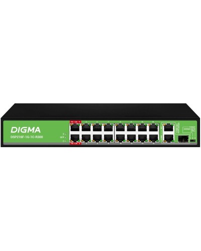 DSP216F-1G-1C-R300 (L2) 16х100Мбит/с 1х1Гбит/с 1хКомбо(1000BASE-T/SFP) 16PoE 16PoE+ 2PoE++ 300W. Коммутатор с питанием по PoE. Digma в Благовещенске