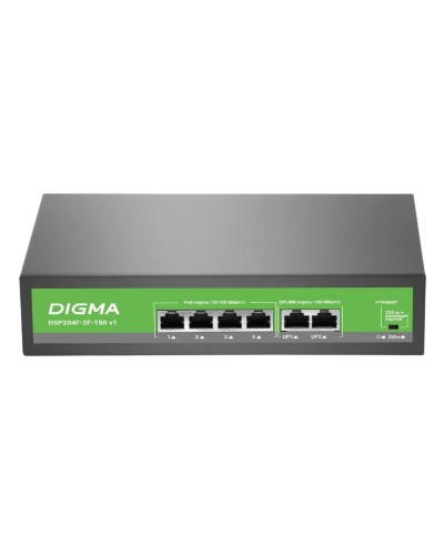 DSP204F-2F-T80 DSP204F-2F-T80 V1 (L2) 6х100Мбит/с 4PoE 4PoE+ 80W. Коммутатор с питанием по PoE. Digma в Благовещенске