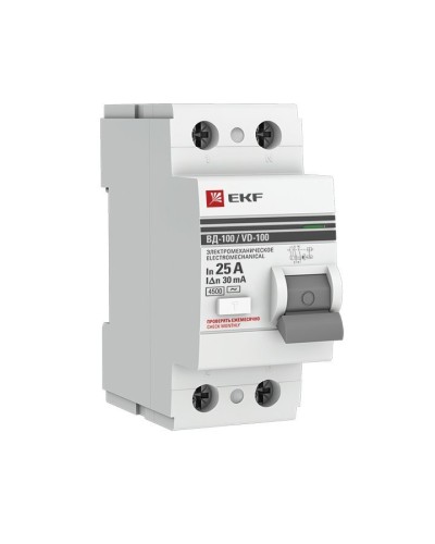 УЗО ВД-100 2P 25А 30мА тип AC эл-мех  PROxima (elcb-2-25-30-em-pro). Выключатель дифференциального тока (УЗО). EKF в Благовещенске