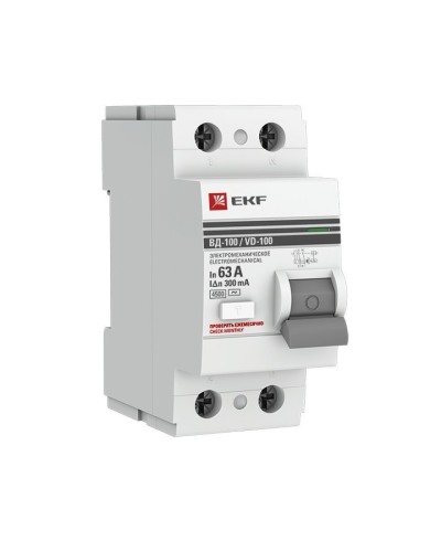 УЗО ВД-100 2P 63А 300мА тип AC эл-мех  PROxima (elcb-2-63-300-em-pro). Выключатель дифференциального тока (УЗО). EKF в Благовещенске