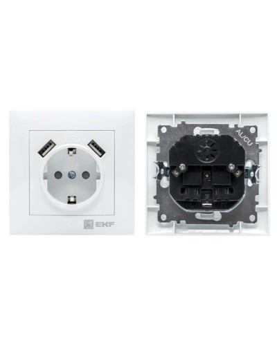 Валенсия розетка 1-местная с/з 16А (EWR16-028-10-2USB). Розетка 1-местная с/з 16А. EKF в Благовещенске