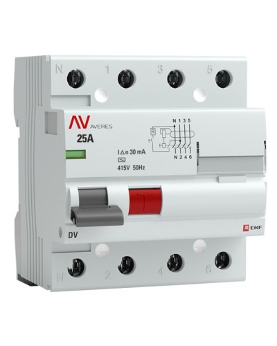 DV 4P 25А/ 30мА (AC)  AVERES (rccb-4-25-30-ac-av). Выключатели дифференциального тока (УЗО). EKF в Благовещенске