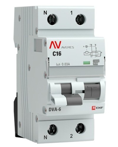 DVA-6 1P+N 16А (C) 30мА (A) 6кА  AVERES (rcbo6-1pn-16C-30-a-av). Автоматический выключатель дифференциального тока. EKF в Благовещенске