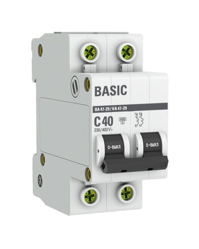 Автоматический выключатель 2P 40А (C) 4,5кА ВА 47-29 Basic (mcb4729-2-40C). Автоматический выключатель. EKF в Благовещенске