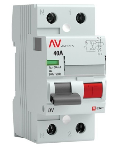 DV 2P 40А/ 30мА (AC)  AVERES (rccb-2-40-30-ac-av). Выключатели дифференциального тока (УЗО). EKF в Благовещенске