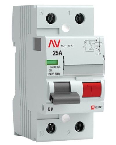 DV 2P 25А/ 30мА (A)  AVERES (rccb-2-25-30-a-av). Выключатели дифференциального тока (УЗО). EKF в Благовещенске