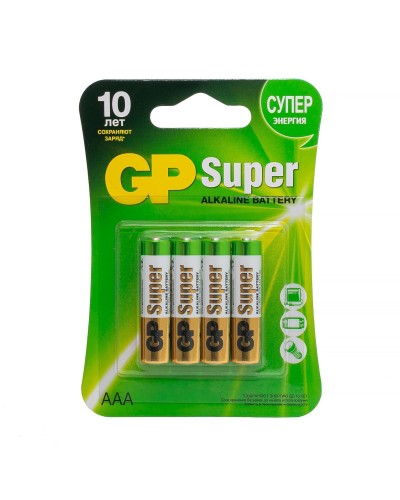 GP Super Alkaline 24A AAA (GP 24A-2CR4), упак. 4 шт. БЛИСТЕР. Алкалиновые батарейки. GP Batteries в Благовещенске