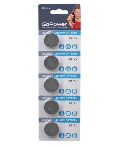 CR2032 GoPower, упак. 5 шт., БЛИСТЕР. Литиевый элемент питания. GoPower в Благовещенске