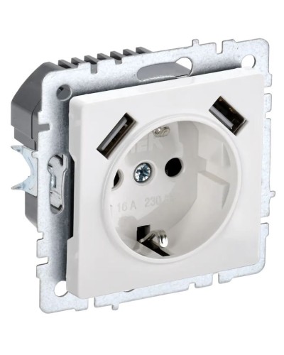 Розетка с з/к с USB A+A 2,1А РЮш10-1-БрБ белый BRITE (BR-R14-16-U21-D21-K01). Розетка с заземлением с защитными шторками, 2,1А. IEK в Благовещенске