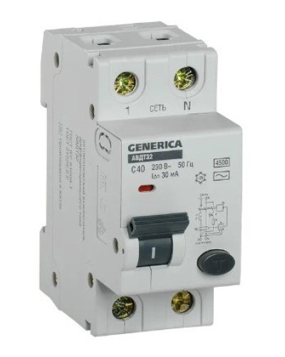 GENERICA АВДТ 32 C40 2Р 30мА (MAD25-5-040-C-30). Автоматический выключатель дифференциального тока. IEK в Благовещенске