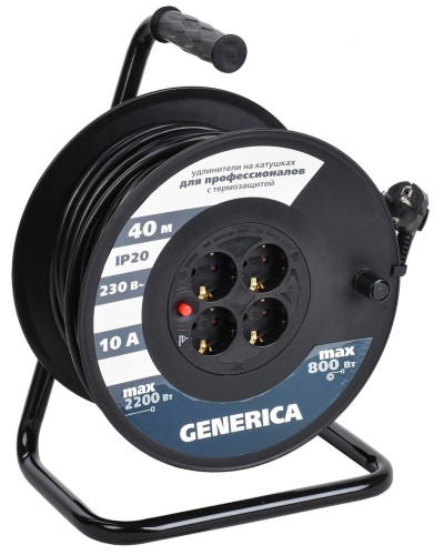 УК40 4 места 2P+PE, 40м GENERICA (WKP10-10-04-40-G). Удлинитель на катушке с термозащитой, 3х1,0кв.мм. IEK в Благовещенске