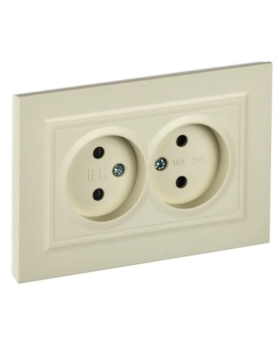 Розетка 2-местная без з/к РСш12-2-БрКр бежевый BRITE (BR-R23-10-K10-F). Розетка без заземления с защитными шторками в сборе. IEK в Благовещенске