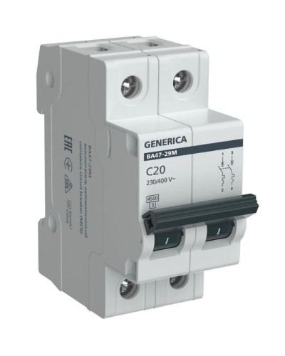 GENERICA ВА47-29М 2P C 20А 4,5кА (MVA21-2-020-C-G). Автоматический выключатель. IEK в Благовещенске