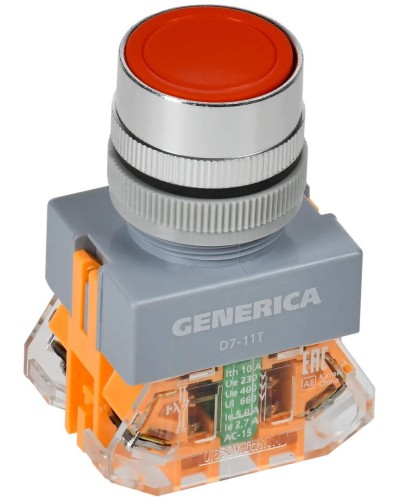 Кнопка D7-11T d=22мм красная GENERICA (BBT50-11T-3-21-K04-G). Кнопка управления с фиксацией. IEK в Благовещенске
