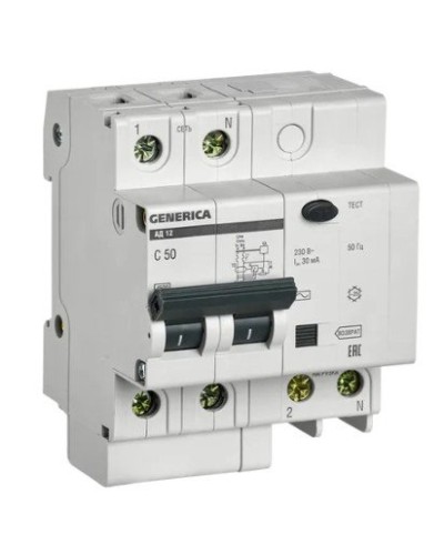 GENERICA АД12 2Р 50А 30мА (MAD15-2-050-C-030). Автоматический выключатель дифференциального тока. IEK в Благовещенске