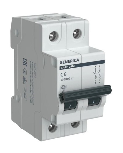 GENERICA ВА47-29М 2P C 6А 4,5кА (MVA21-2-006-C-G). Автоматический выключатель. IEK в Благовещенске