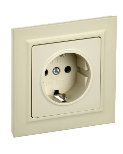 Розетка с з/к РСР14-1-0-БрКр бежевый BRITE (BR-R14-16-K10-F). Розетка с заземлением с защитными шторками в сборе. IEK в Благовещенске