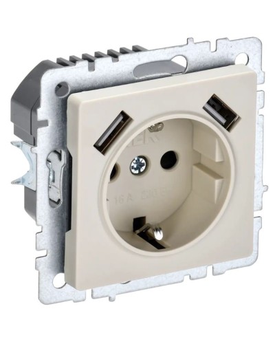 Розетка с з/к с USB A+A 3,1А РЮш10-2-БрКр бежевый BRITE (BR-R14-16-U21-D31-K10). Розетка с заземлением с защитными шторками, 3,1А. IEK в Благовещенске
