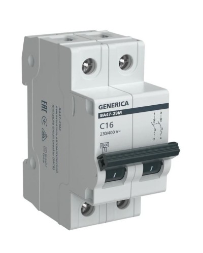 GENERICA ВА47-29М 2P C 16А 4,5кА (MVA21-2-016-C-G). Автоматический выключатель. IEK в Благовещенске