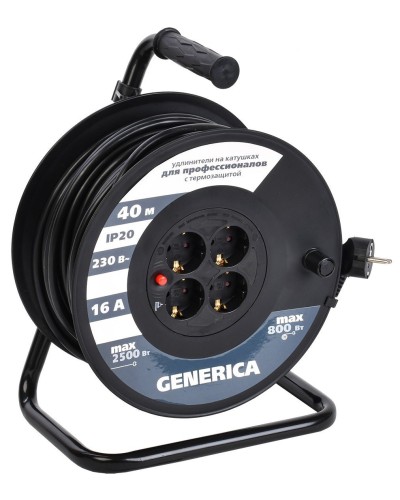 УК40 4 места 2P+PE, 40м GENERICA (WKP20-16-04-40-G). Удлинитель на катушке с термозащитой, 3х1,5кв.мм. IEK в Благовещенске