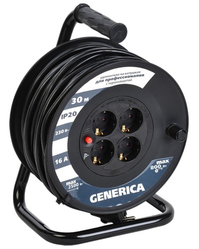 УК30 4 места 2P+PE, 30м GENERICA (WKP20-16-04-30-G). Удлинитель на катушке с термозащитой, 3х1,5кв.мм. IEK в Благовещенске
