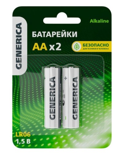 Батарейка Alkaline LR06/AA GENERICA (2 шт) (ABT-LR06-ST-L02-G). Батарейка щелочная. IEK в Благовещенске