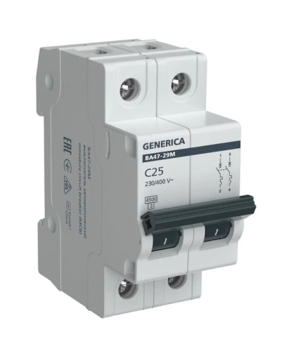 GENERICA ВА47-29М 2P C 25А 4,5кА (MVA21-2-025-C-G). Автоматический выключатель. IEK в Благовещенске