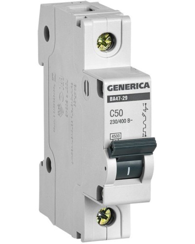 GENERICA ВА47-29 1P C 50А 4,5кА (MVA25-1-050-C). Автоматический выключатель. IEK в Благовещенске