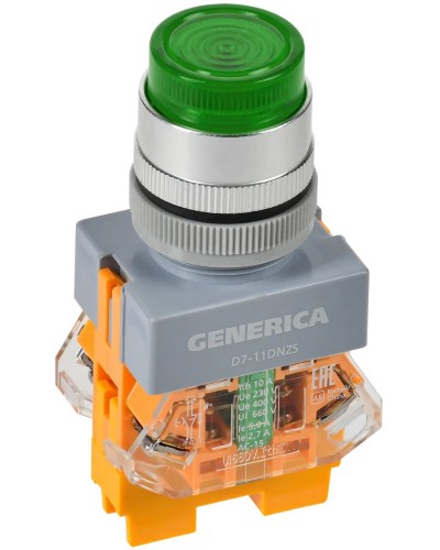 Кнопка D7-11DNZS d=22мм зеленая GENERICA (BBT50-11DNZS-3-11-K06-G). Кнопка управления с подсветкой и фиксацией. IEK в Благовещенске