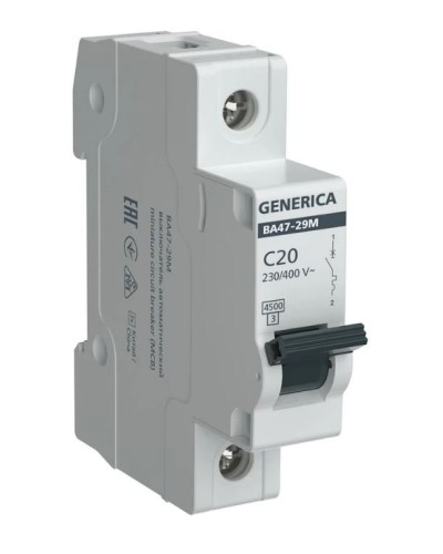 GENERICA ВА47-29М 1P C 20А 4,5кА (MVA21-1-020-C-G). Автоматический выключатель. IEK в Благовещенске