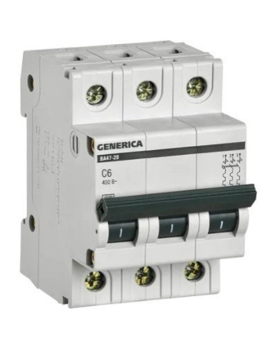 GENERICA ВА47-29 3P C 6А 4,5кА (MVA25-3-006-C). Автоматический выключатель. IEK в Благовещенске