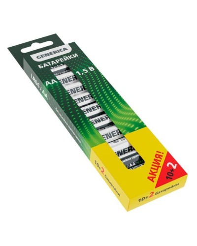 Батарейка Alkaline LR06/AA GENERICA (12 шт) ПРОМО (ABT-LR06-ST-B12-G). Батарейка щелочная. IEK в Благовещенске