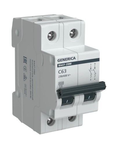 GENERICA ВА47-29М 2P C 63А 4,5кА (MVA21-2-063-C-G). Автоматический выключатель. IEK в Благовещенске