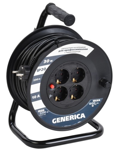 УК30 4 места 2P+PE, 30м GENERICA (WKP10-10-04-30-G). Удлинитель на катушке с термозащитой, 3х1,0кв.мм. IEK в Благовещенске