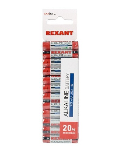 Алкалиновая батарейка AAA/LR03 1,5 V 12 шт. REXANT (30-1011). Элемент питания. Rexant в Благовещенске
