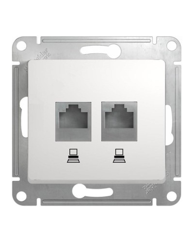 Glossa розетка RJ45+RJ45 2-местная, кат. 5Е, скрытой установки, механизм, белый (GSL000185KK). Розетка компьютерная. Systeme Electric в Благовещенске