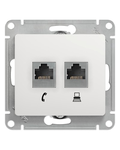 Glossa розетка RJ11+RJ45, 2-местная, кат. 5Е, скрытой установки, механизм, белый (GSL000185). Розетка компьютерная + телефонная. Systeme Electric в Благовещенске