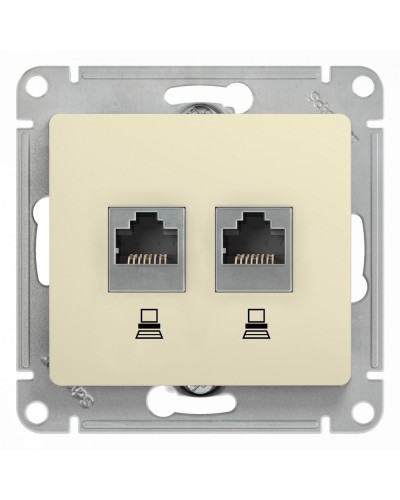 Glossa розетка RJ45+RJ45 2-местная, кат. 5Е, скрытой установки, механизм, бежевый (GSL000285KK). Розетка компьютерная. Systeme Electric в Благовещенске