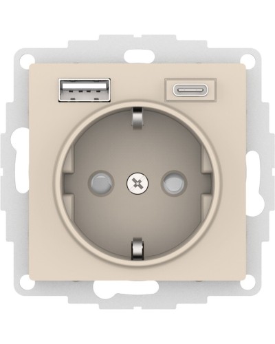 AtlasDesign розетка 1-местная с 2 USB A+C, скрытой установки, механизм, бежевый (ATN000232). Розетка с USB. Systeme Electric в Благовещенске