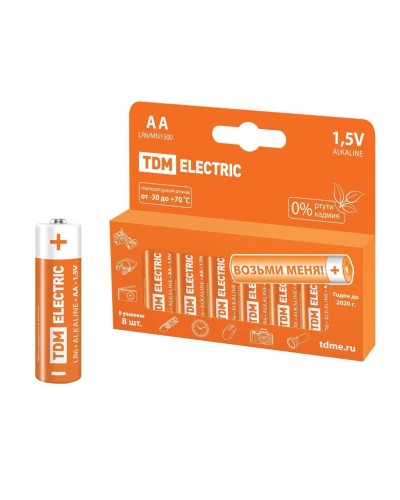 LR6 AA Alkaline 1,5V PAK-8 TDM (SQ1702-0009). Элемент питания. TDM ЕLECTRIC в Благовещенске