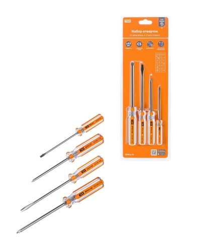 Набор отверток 4шт.: SL3x75, SL5х100, PH1х75, PH2х100, блистер, CS Гранит TDM (SQ1013-0101). Набор отверток. TDM ЕLECTRIC в Благовещенске