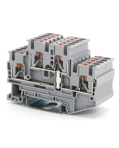 Клемма двухуровневая, зажим push-in, 2.5 кв.мм, серая (VPRTT-2.5-PV-GY). Клемма проходная, 4 точки подключения, уровни соединены перемычкой. ДКС в Благовещенске