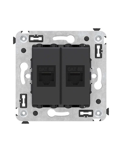 Розетка RJ-45 в стену, кат.5E, Avanti, двойная, черный матовый (4412664). Розетка компьютерная. ДКС в Благовещенске