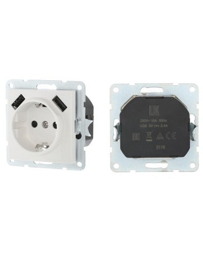 Розетка с з/к + 2xUSB разъема, 2А, белый LK60 (868004-1). Розетка. Экопласт в Благовещенске
