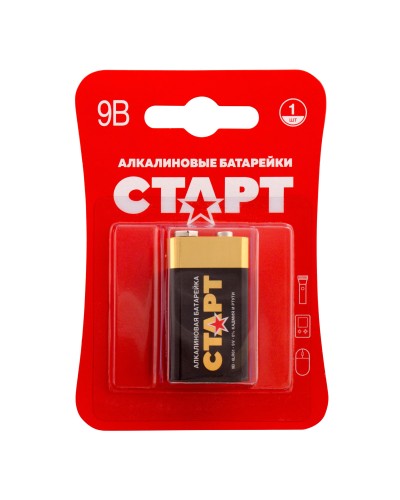СТАРТ 6LR61-BL1 (9 В, Крона,  6LR61), БЛИСТЕР. Алкалиновая батарейка. СТАРТ в Благовещенске