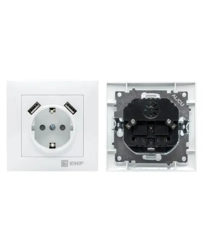 Валенсия розетка 1-местная с/з 16А (EWR16-028-10-2USB). Розетка 1-местная с/з 16А. EKF в Благовещенске