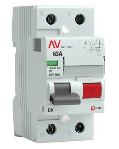 DV 2P 63А/ 30мА (AC)  AVERES (rccb-2-63-30-ac-av). Выключатели дифференциального тока (УЗО). EKF в Благовещенске