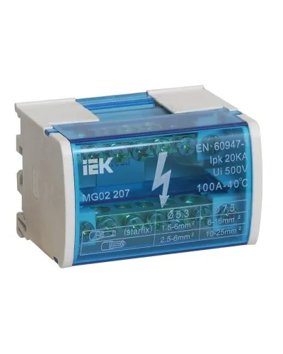ШНК 2х7 L+PEN (YND10-2-07-100). Шина на DIN-рейку в корпусе (кросс-модуль). IEK в Благовещенске