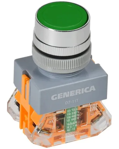 Кнопка D7-11T d=22мм зеленая GENERICA (BBT50-11T-3-21-K06-G). Кнопка управления с фиксацией. IEK в Благовещенске